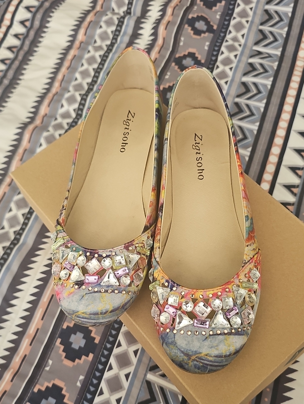 Zigi Soho Multicolor Jeweled Floral Ballet Flats